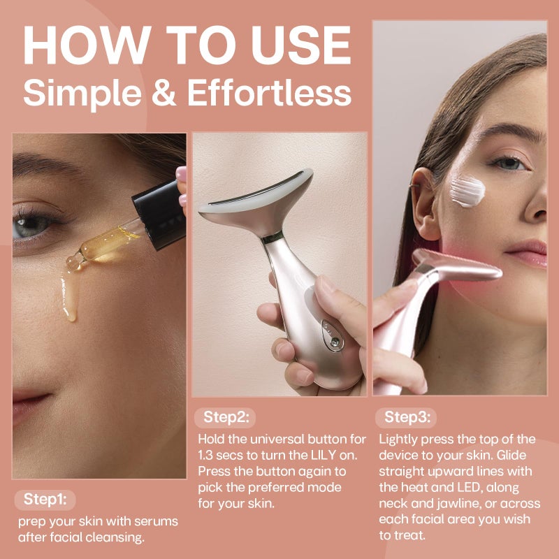 VRAIKO Lily Neck Face Massager, Skin Rejuvenation Beauty Massager, 3-in-1 at-Home Facial Spa Tool, Lifting, Toning and Tightening for a Radiant Appearance (Rose Gold) - Image 5