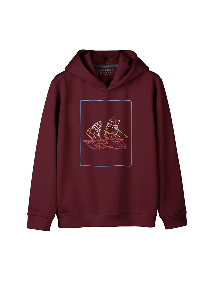 HELLCAT Trendy Printed Cotton Blend Hoodie Sweatshirt for Boys_Burgundy_15-16 Years - Image 1