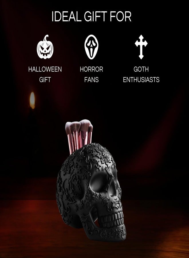 Gute Skull Makeup Brush Holder, Pen Holder, Vanity, Desk, Office Organizer, Stationary, Decor Planter, Candy Bowl, Goth Decorations, Extra Large, Skulls Gothic Skull & Bones Organizer Bathroom - Image 5