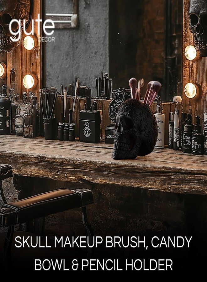 Gute Skull Makeup Brush Holder, Pen Holder, Vanity, Desk, Office Organizer, Stationary, Decor Planter, Candy Bowl, Goth Decorations, Extra Large, Skulls Gothic Skull & Bones Organizer Bathroom - Image 2