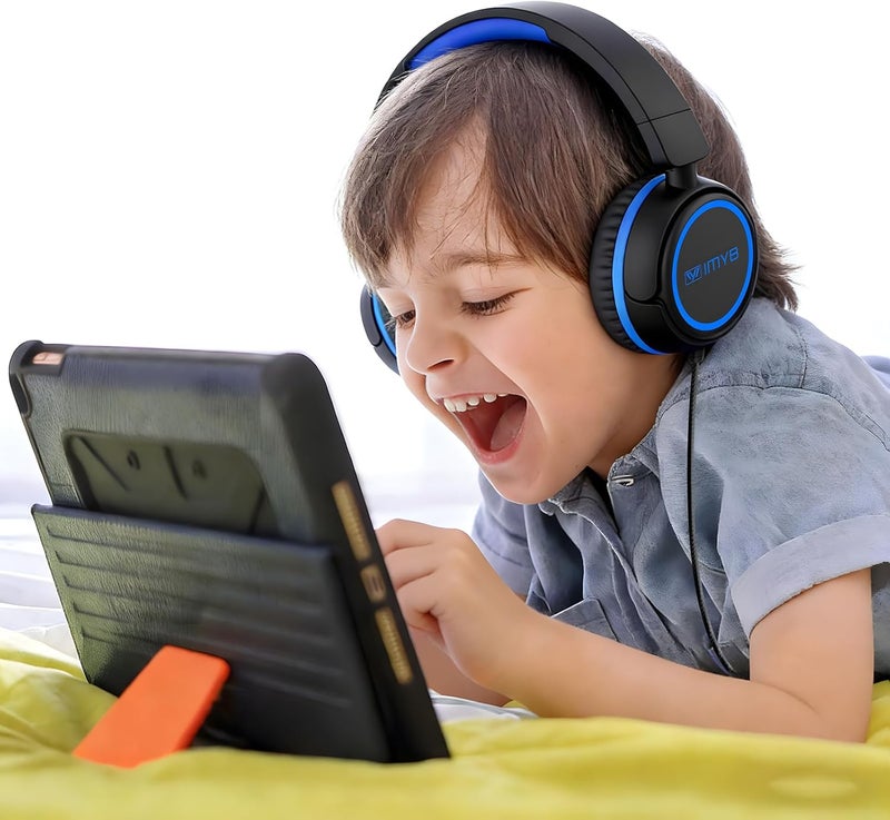 IMYB Children's Headphones, Headphones for Children with Cable, Foldable, Stereo Sound, Safe Volume Limit, 3.5 mm Jack, Over Ear Children's Headphones for School, Boys, Girls, Tablet, PC, Light Blue - Image 2