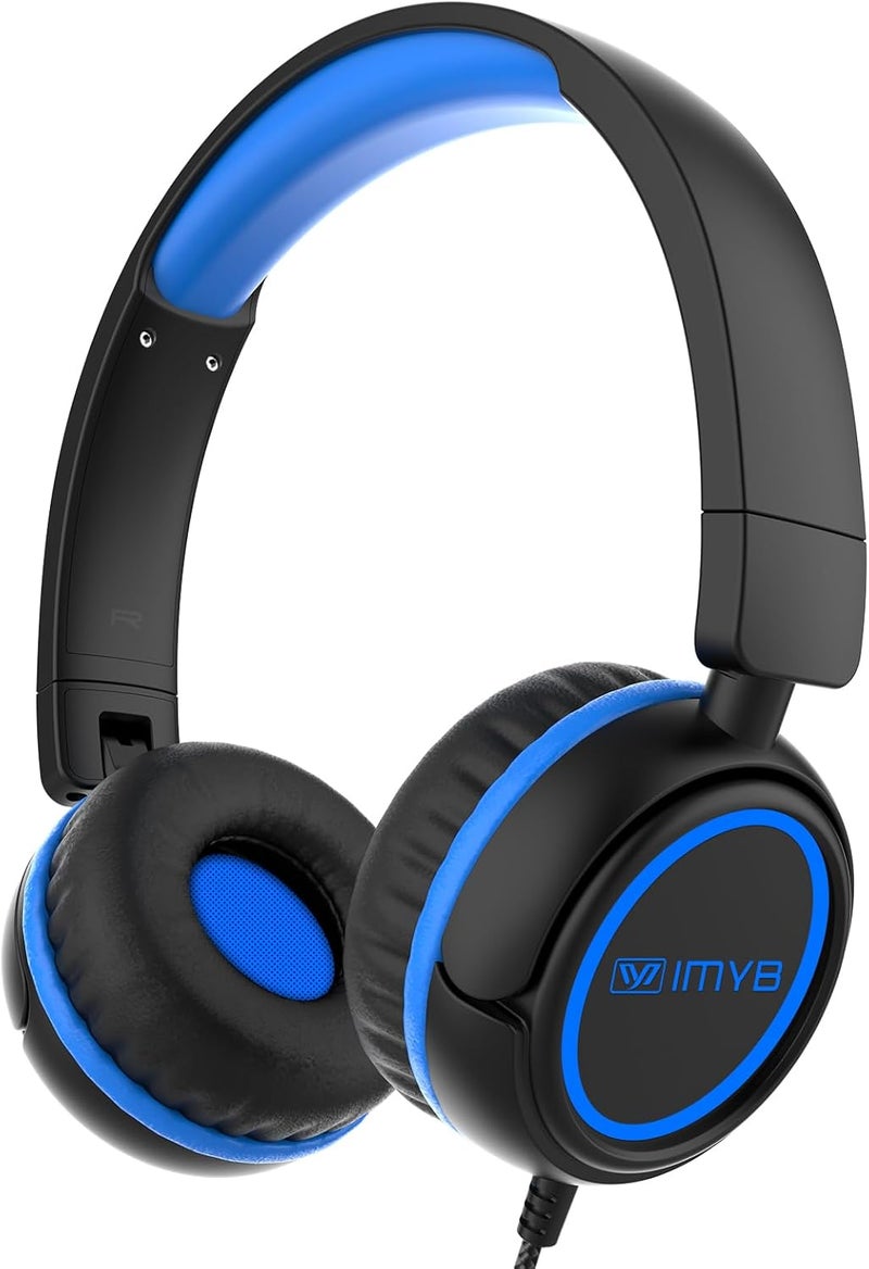 IMYB Children's Headphones, Headphones for Children with Cable, Foldable, Stereo Sound, Safe Volume Limit, 3.5 mm Jack, Over Ear Children's Headphones for School, Boys, Girls, Tablet, PC, Light Blue - Image 1