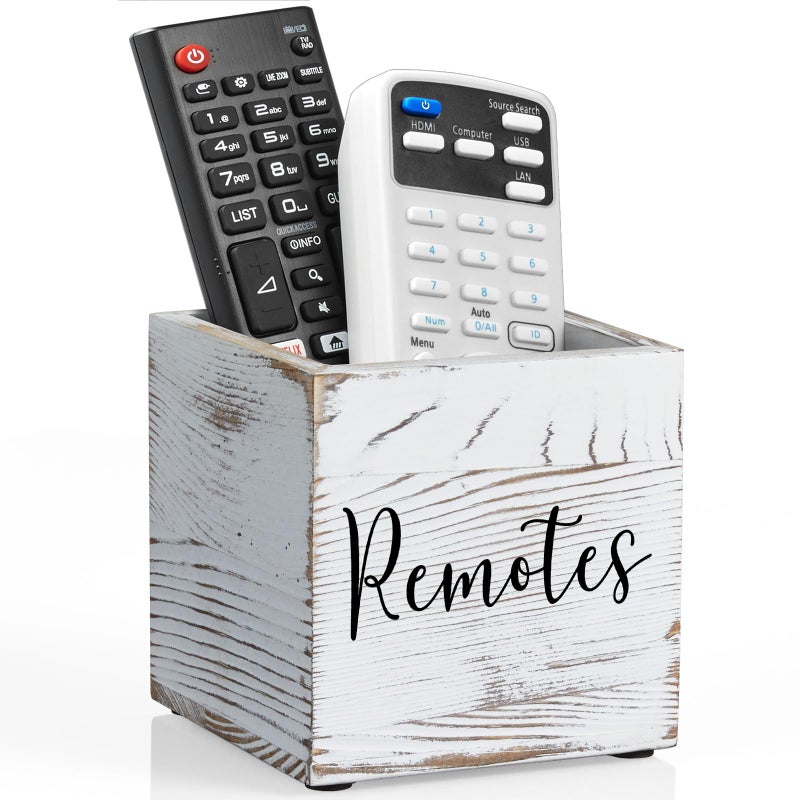 DRASTAR Remote Control Holder, Wood TV Remote Holder, Remote Storage Caddy, Remote Control Organizer (Retro White, 1 Slot) - Image 1