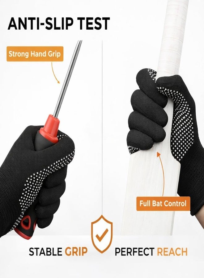 Heiter PVC Dotted Cricket Batting Grip Gloves - Anti-Slip Nylon Training Gloves for Strong Bat Control & Comfort (Free Size, Black, 1 Pair) - Image 4