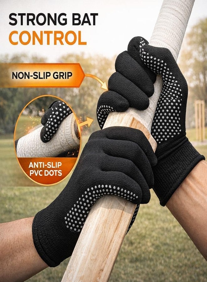 Heiter PVC Dotted Cricket Batting Grip Gloves - Anti-Slip Nylon Training Gloves for Strong Bat Control & Comfort (Free Size, Black, 1 Pair) - Image 5