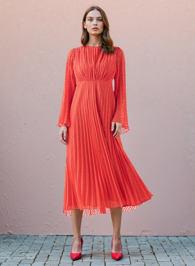 2Xtremz Pleated Midi Dress with Flared Sleeves - Image 1