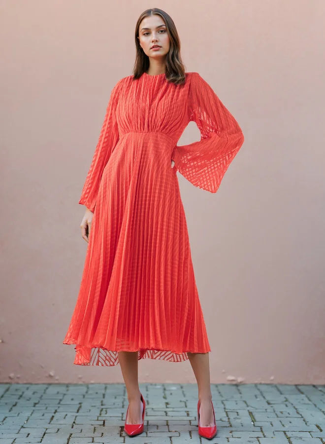 2Xtremz 2Xtremz Pleated Midi Dress with Flared Sleeves