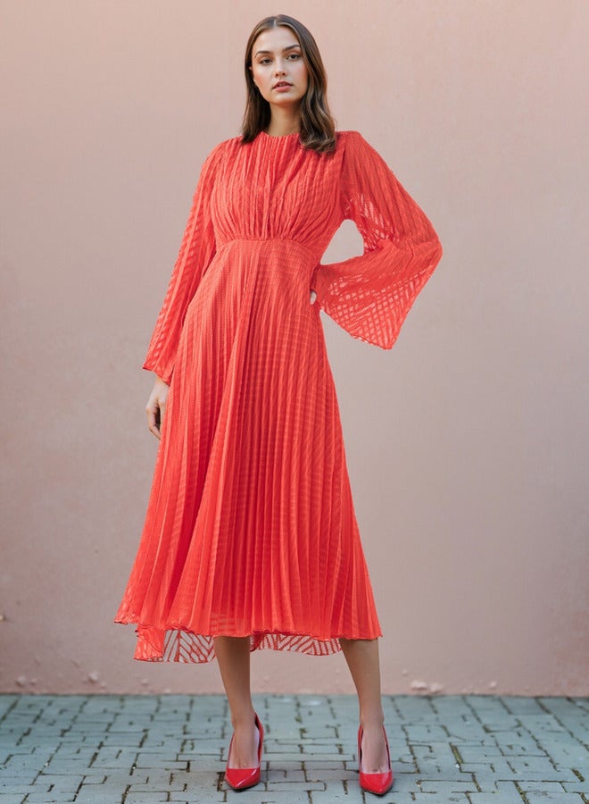 2Xtremz Pleated Midi Dress with Flared Sleeves - Image 2