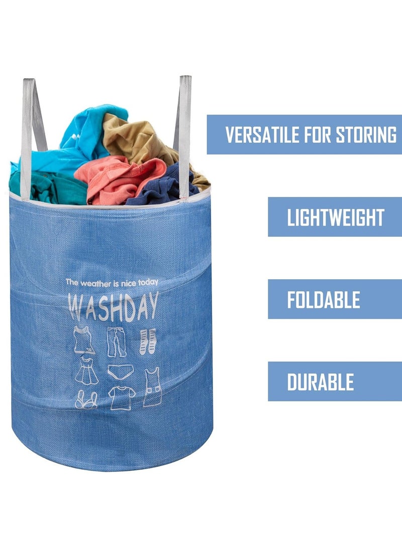 بلان A سلة غسيل قماشية دائرية بسعة 45 لتر، سلة تخزين مرنة وقابلة للطي ومقاومة للماء، ومزودة بغطاء بسحاب بلاستيكي مقاوم للصدأ، مثالية لتخزين الملابس والالعاب وتنظيم المساحة (وردى) - Image 5