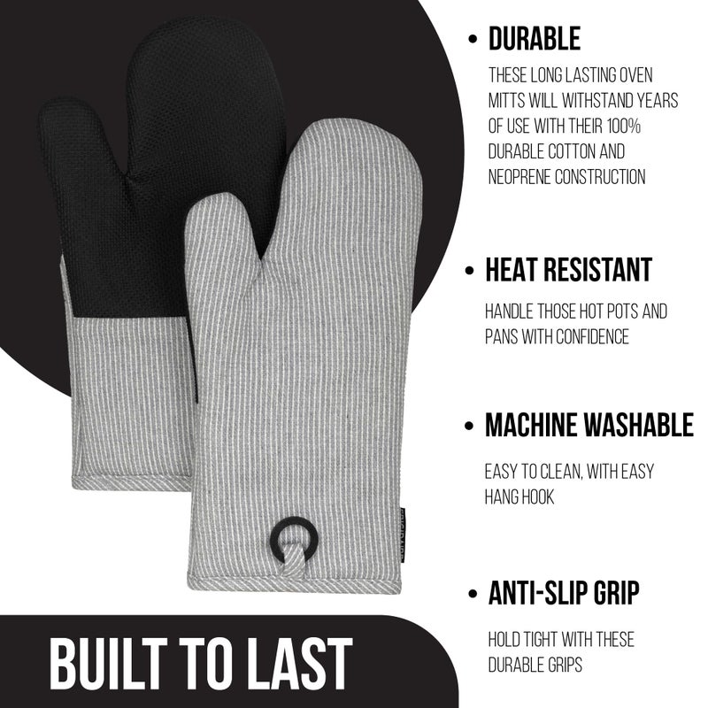 Frigidaire Sasha Cotton and Neoprene Oven Mitts, Heat Resistant, Anti-Slip, Machine Washable,13â€x7â€,Grey,Set of 2 - Image 2