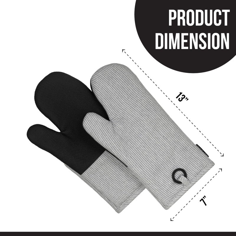 Frigidaire Sasha Cotton and Neoprene Oven Mitts, Heat Resistant, Anti-Slip, Machine Washable,13â€x7â€,Grey,Set of 2 - Image 3