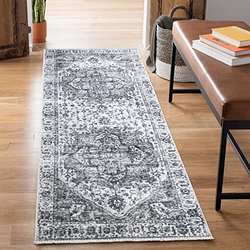 Bloom Rugs Caria Washable NonSlip 7 ft Runner  SilverDark Gray Traditional Runner for Entryway Hallway Bathroom and Kitchen  Exact Size 26 x 7