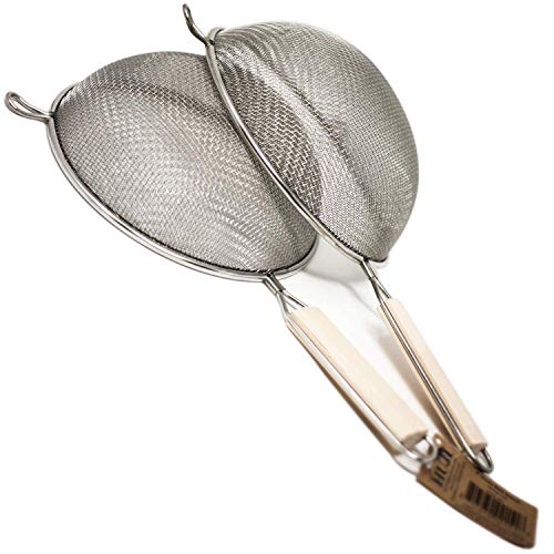 Huji Stainless Steel Fine 8" Double Mesh Food Strainer Colander Sieve Sifter with Wooden Handle for Kitchen Rice Pasta Noodles (2 Pack) - Image 4