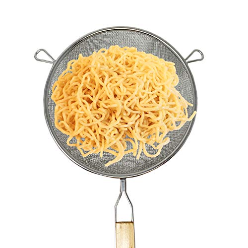 Huji Stainless Steel Fine 8" Double Mesh Food Strainer Colander Sieve Sifter with Wooden Handle for Kitchen Rice Pasta Noodles (2 Pack) - Image 5
