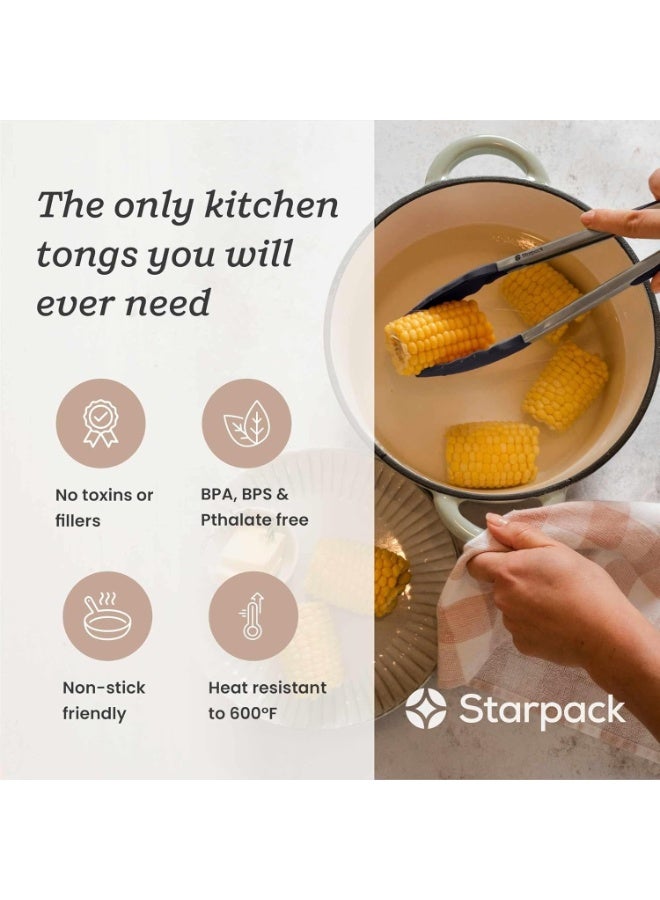 Heavy-Duty Stainless Steel Kitchen Serving Tongs – 35cm Non-Stick Silicone Head Tongs with Non-Slip Grip & Built-In Locking O-Ring for Air Fryer, BBQ, Salad & Oven Use – Multicolor - Image 2