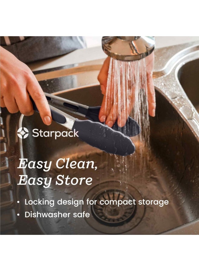 Heavy-Duty Stainless Steel Kitchen Serving Tongs – 35cm Non-Stick Silicone Head Tongs with Non-Slip Grip & Built-In Locking O-Ring for Air Fryer, BBQ, Salad & Oven Use – Multicolor - Image 3