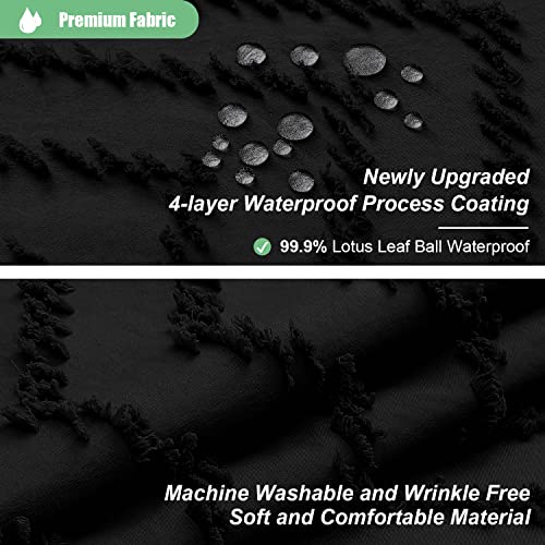 Dynamene Boho Farmhouse Shower Curtain, Black Fabric Tufted Chevron Striped Textured Tassel Shower Curtains for Bathroom, Water Repellent, Minimalist Ruffled Cloth Shower Curtain Set with Hook, 72x72 - Image 2