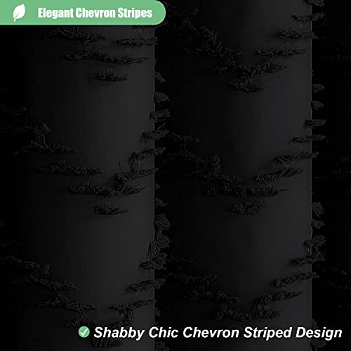 Dynamene Boho Farmhouse Shower Curtain, Black Fabric Tufted Chevron Striped Textured Tassel Shower Curtains for Bathroom, Water Repellent, Minimalist Ruffled Cloth Shower Curtain Set with Hook, 72x72 - Image 3