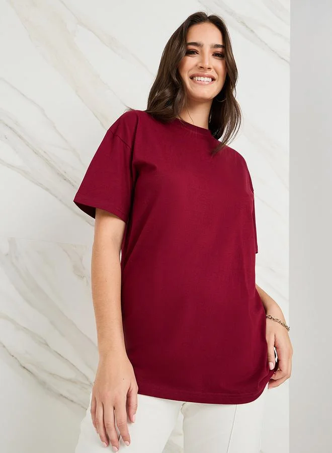 Styli Oversized Dropped Shoulder Slogan T-Shirt