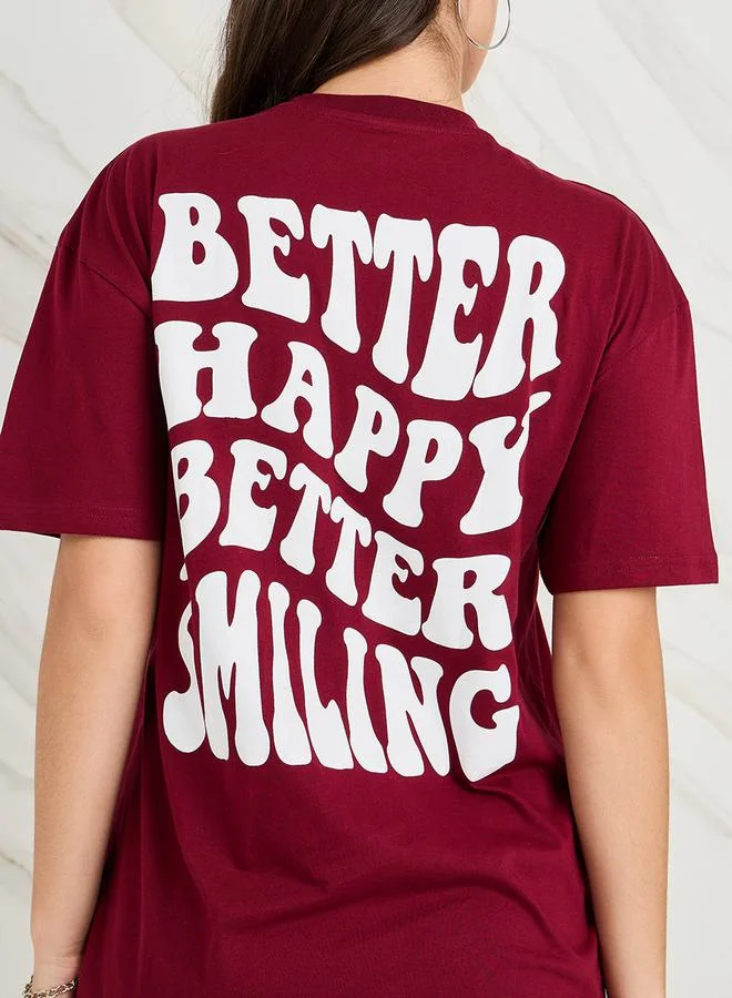 Styli Oversized Dropped Shoulder Slogan T-Shirt