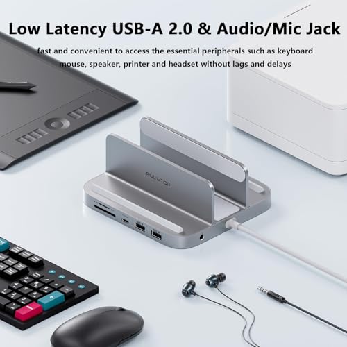 PULWTOP Mac mini Hub with M.2 PCIe NVMe SSD Enclosure, 8-in-1 Vertical Mac mini Dock Stand with USB A/C 3.2 10Gbps, 2 x USB A 2.0, SD/TF Slots, 3.5mm Audio/Mic Jack for 2018 Later Mac mini M2/M1 - Image 5