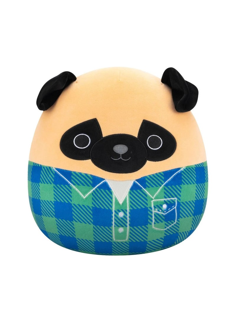 Squishmallows SQUISHMALLOWS 12" - PRINCE - BROWN PUG IN GREEN AND BLUE FLANNEL SHIRT 