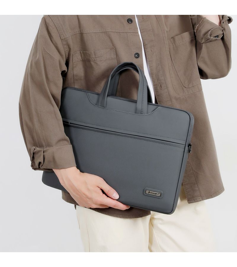 Dark Gray Laptop Tote Bag 13 to 13.6 Inch Minimalist Dual Handles Adjustable Strap Zip Closure Unisex - Image 2