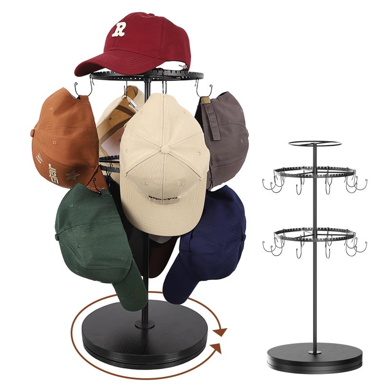 Keebofly Rotating Free Standing Hat Rack Organizer Stand 3Tier Merchandise Display Tabletop Baseball Cap Organizer Holds 40 Caps Portable for Vendor Home Use in Bedroom Closet Entryway - Image 2