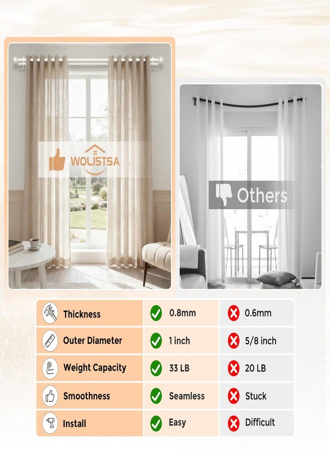 Wolistsa White Double Curtain Rod, 72 to 144 Inch Extra Long Dual Curtain Rods with Boho Netted Texture Finial, Decorative 1 Inch Adjustable Window Treatment Rods, Antique Vintage Farmhouse Double Drapery Pole - Image 4