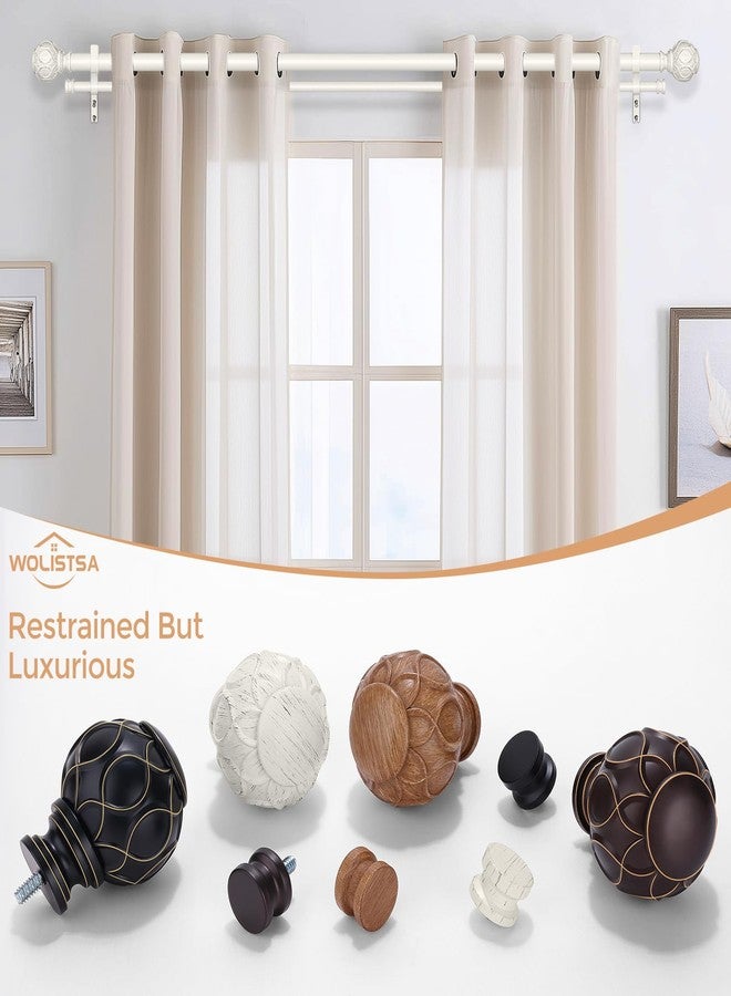 Wolistsa White Double Curtain Rod, 72 to 144 Inch Extra Long Dual Curtain Rods with Boho Netted Texture Finial, Decorative 1 Inch Adjustable Window Treatment Rods, Antique Vintage Farmhouse Double Drapery Pole - Image 2