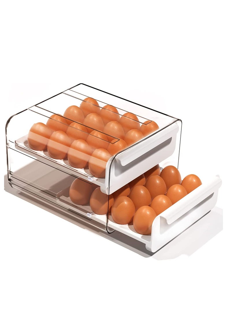 Excefore حامل بيض للثلاجة، سعة كبيرة منظم تخزين الثلاجة الشفاف، حاوية تخزين بيض بلاستيكية للثلاجة، منظمات وتخزين ثلاجة قابلة للتكديس شفافة(2 طبقات) - Image 1