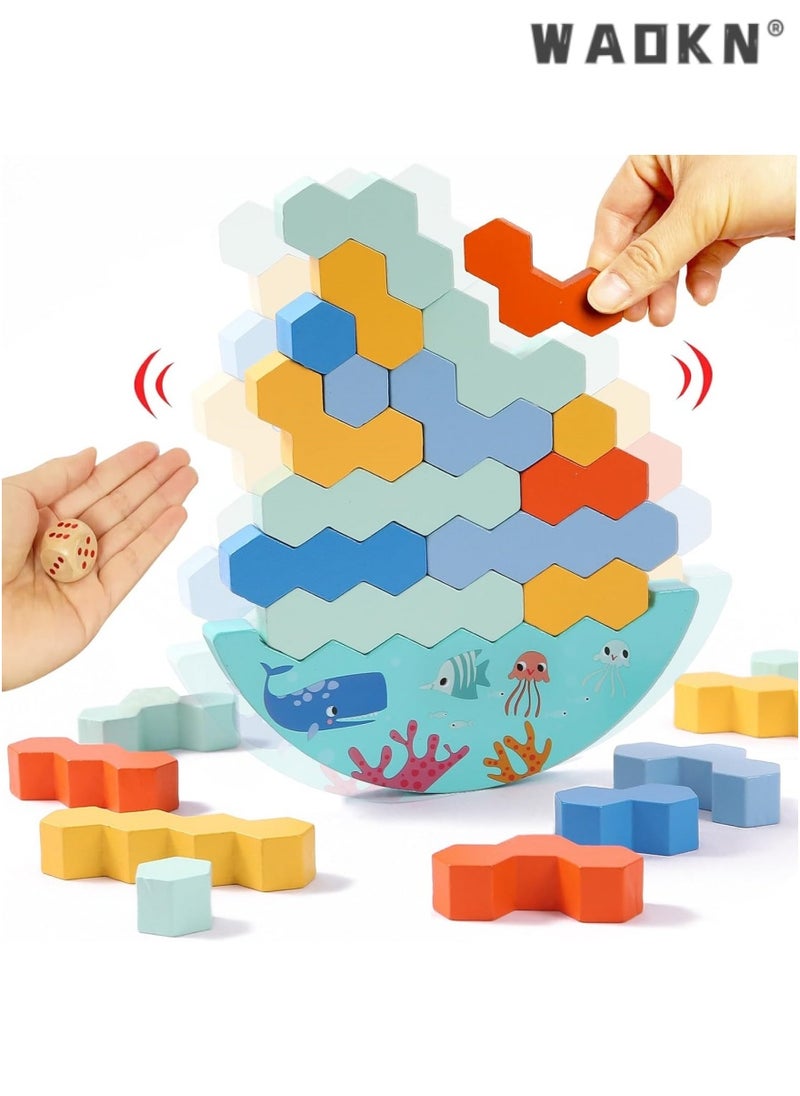 WAOKN Tower Balance Game Stacking Wooden Blocks Puzzle Toy Board Games for Kids & Adults Building Tower Game Balancing Building Blocks Family Games  - Image 1
