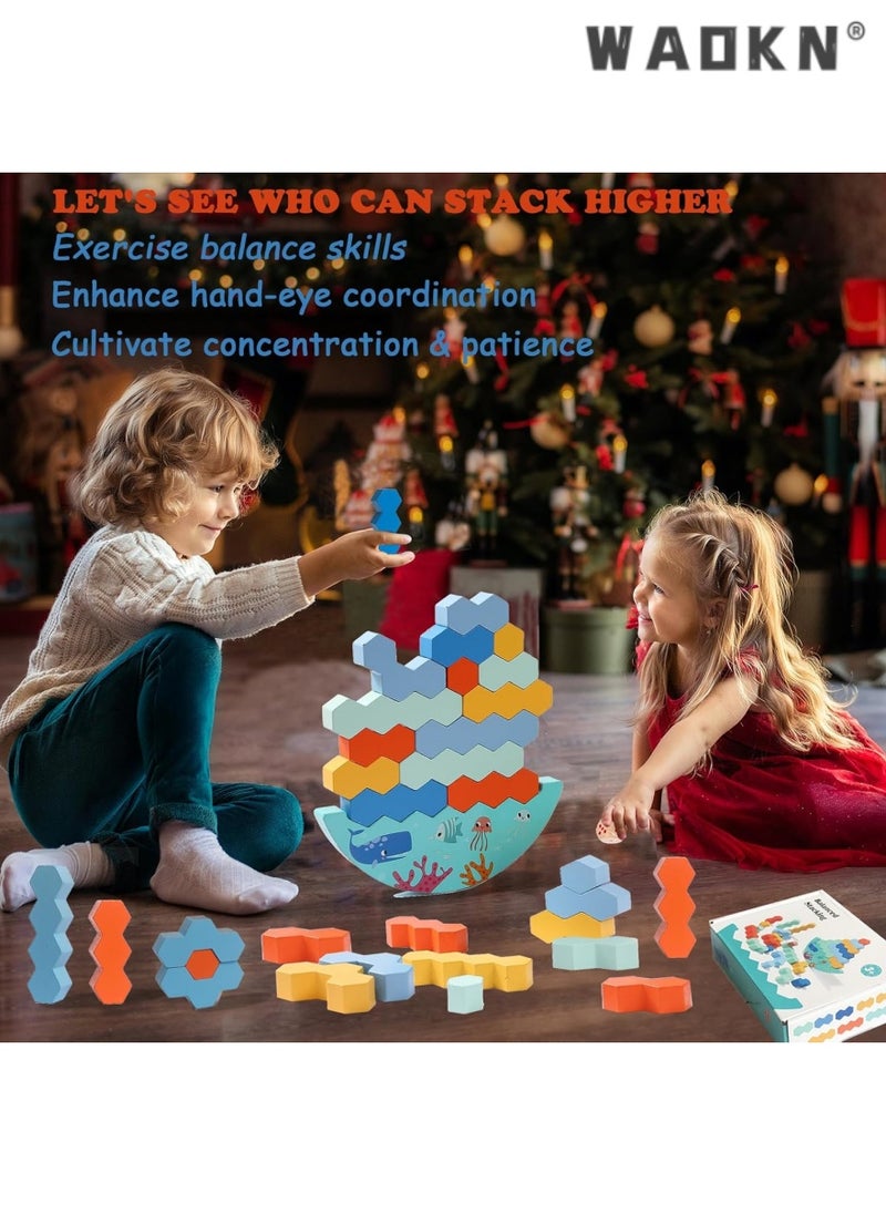 WAOKN Tower Balance Game Stacking Wooden Blocks Puzzle Toy Board Games for Kids & Adults Building Tower Game Balancing Building Blocks Family Games  - Image 2