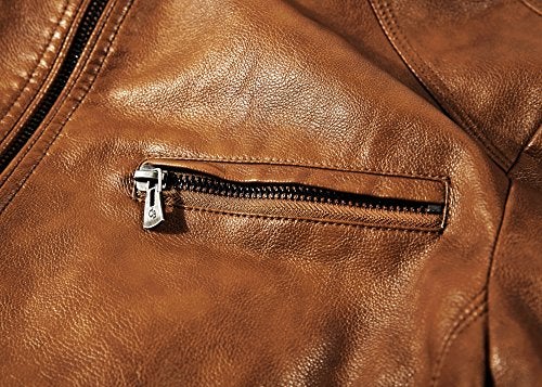WULFUL Men's Stand Collar Leather Jacket Motorcycle Lightweight Faux Leather Outwear - Image 5