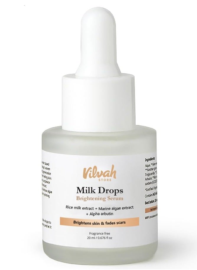 vilvah STORE - Vilvah Store Milk Drops Brightening Serum Formulated With Rice Milk Extract Marine Algae Extract Alpha Arbutin  Fades Scars Brightens Skin And Even - Image 1