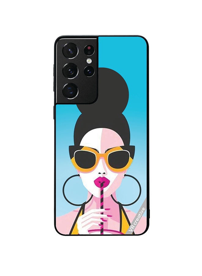 VR CREATIVE Protective Case Cover For Samsung Galaxy S21 Ultra 5G Girl Having Drink Design Multicolour - Image 1