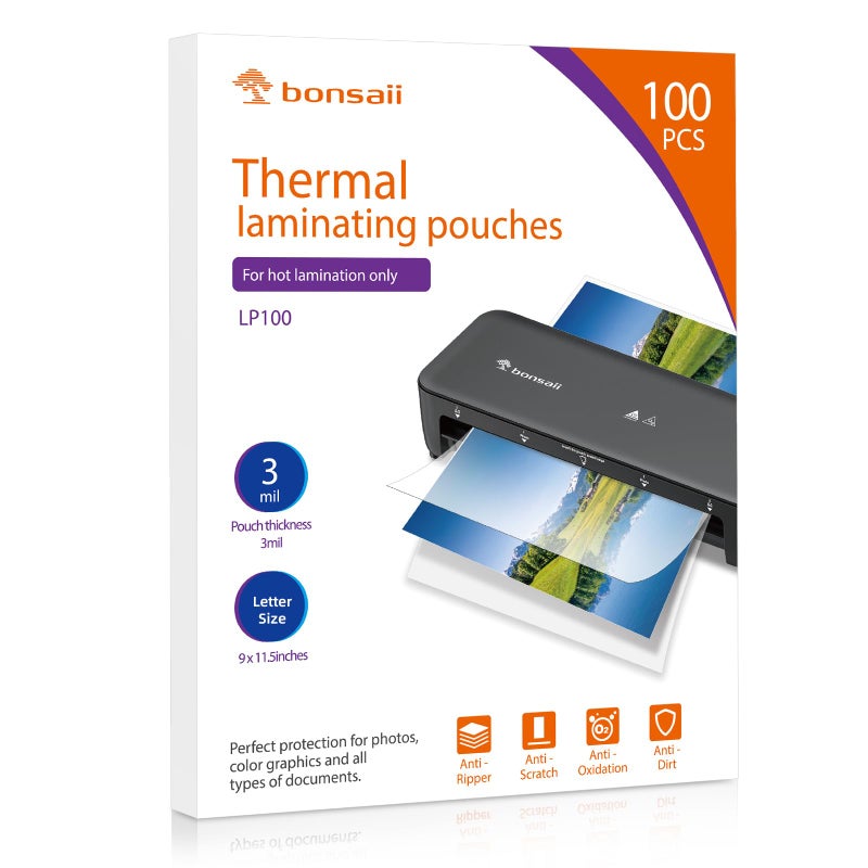 Bonsaii Laminating Sheets, 100 PCS 3mil Thermal Laminating Pouches, 9 x 11.5 inches, Letter Size, Clear and Durable, Suitable for Multiple Fields of Use-LP100 - Image 1