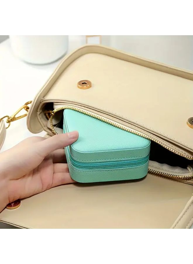 White Jewelry Travel Case Portable Zippered Organizer For Earrings Necklaces Accessories - Image 1