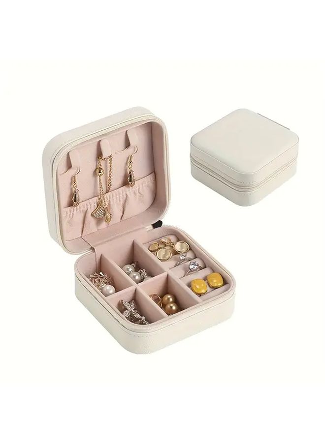 White Jewelry Travel Case Portable Zippered Organizer For Earrings Necklaces Accessories - Image 3
