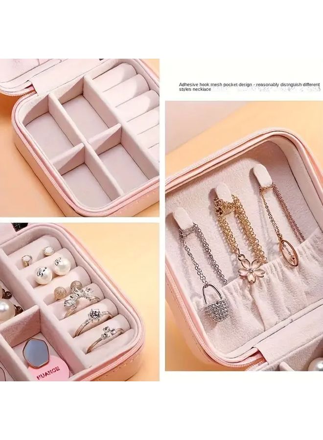 White Jewelry Travel Case Portable Zippered Organizer For Earrings Necklaces Accessories - Image 2