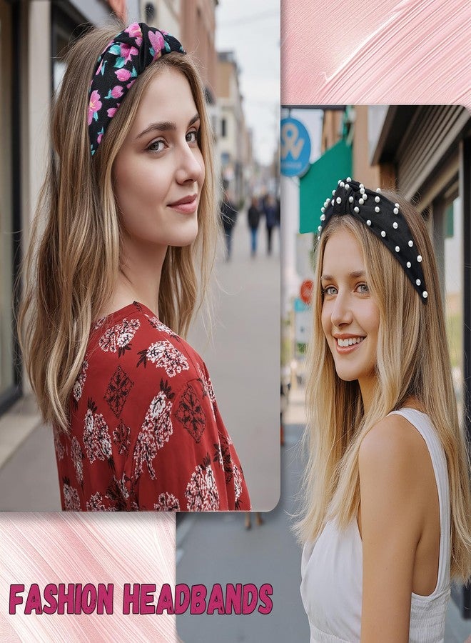 AWAYTR 4-Pack Headbands for Women Wide Elastic Top Knotted Pearl Hair Bands for Girls Hair Accessories (Black, One size) - Image 4