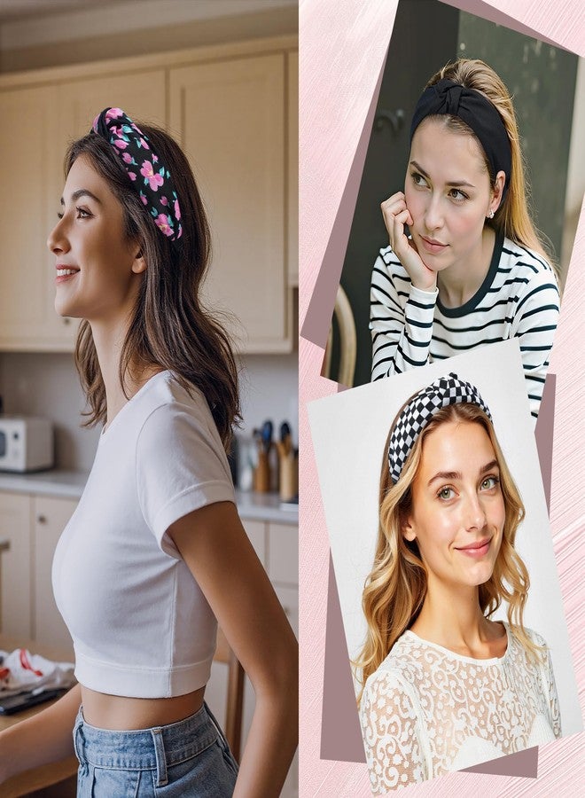 AWAYTR 4-Pack Headbands for Women Wide Elastic Top Knotted Pearl Hair Bands for Girls Hair Accessories (Black, One size) - Image 3