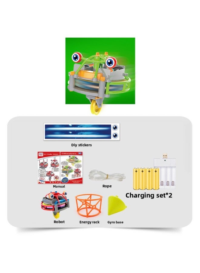 Black Technology Wire Walking Single Wheel Robot Self-balancing Tumbler Interesting Exotic Children's Creative Toys-Color:Steel Wire Wheelbarrow [Green] + Charging Suit X2  - Image 1