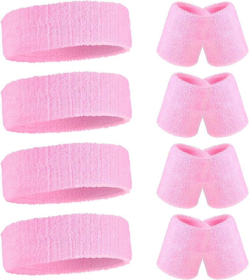 Civaner 12 Pcs 80s 90s Sweatbands Neon Sports Headbands Wristband Set for Men Women Party Cotton Headbands Terry Cloth Athletic Sweat Bands for Tennis Football Gym Outdoor Accessories - Image 1