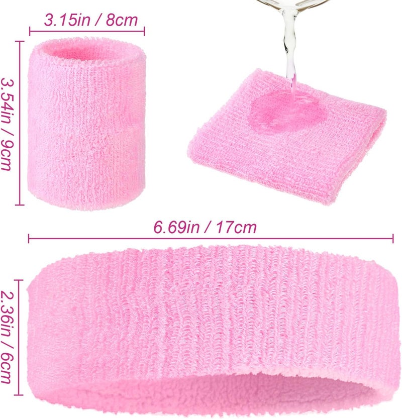 Civaner 12 Pcs 80s 90s Sweatbands Neon Sports Headbands Wristband Set for Men Women Party Cotton Headbands Terry Cloth Athletic Sweat Bands for Tennis Football Gym Outdoor Accessories - Image 2