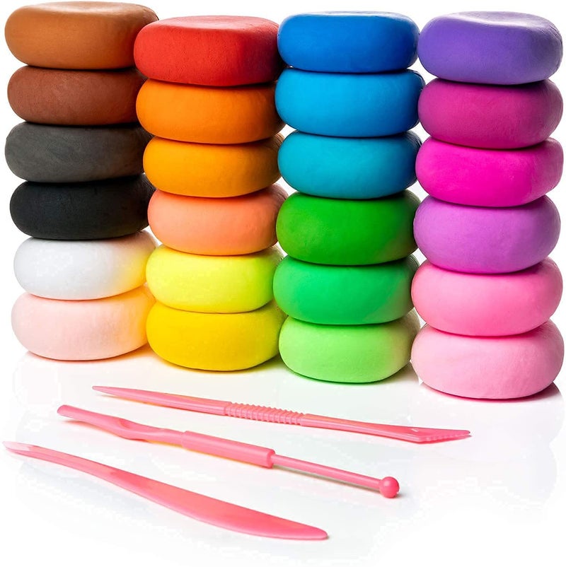 Firstly Firstly Traders 24 pc Air Dry Clay Set for Jewellery Earring Making Beginners Kit Clay Rings2 Sets of 12 Basic Colors Modelling Tools with Clay Free Stickers 