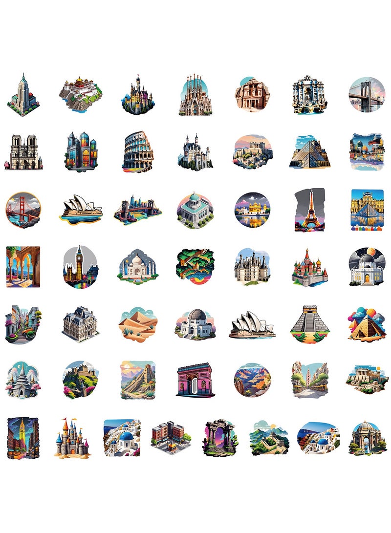 50 Packs World Travel Landmark Water Stickers Bottles Laptop Phone Computer Guitar Skateboard Vinyl Sticker Waterproof Aesthetic Trendy Decals for Kids Teens Girls Adults - Image 5