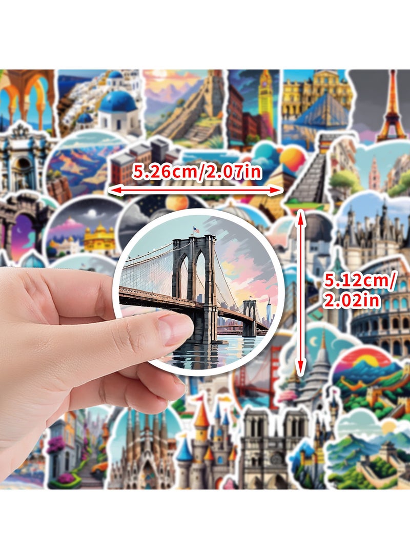 50 Packs World Travel Landmark Water Stickers Bottles Laptop Phone Computer Guitar Skateboard Vinyl Sticker Waterproof Aesthetic Trendy Decals for Kids Teens Girls Adults - Image 2