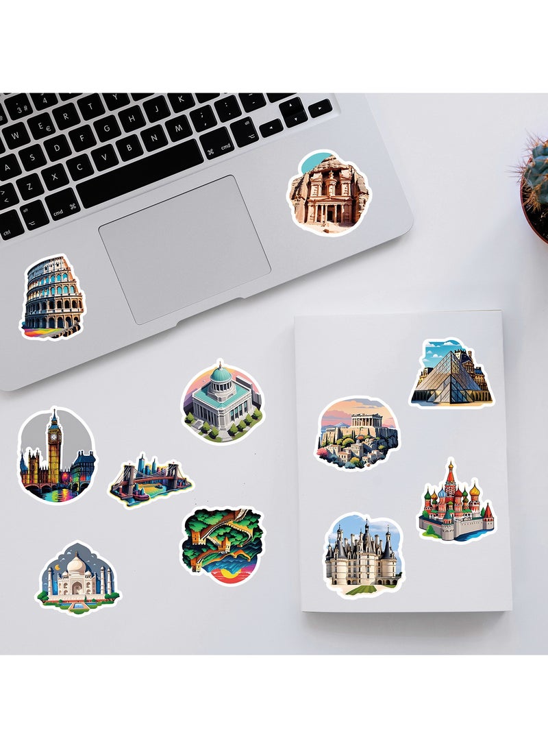 50 Packs World Travel Landmark Water Stickers Bottles Laptop Phone Computer Guitar Skateboard Vinyl Sticker Waterproof Aesthetic Trendy Decals for Kids Teens Girls Adults - Image 3