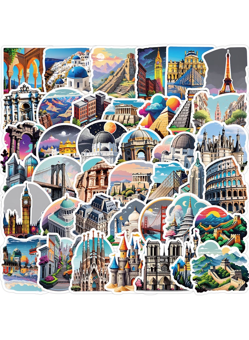 50 Packs World Travel Landmark Water Stickers Bottles Laptop Phone Computer Guitar Skateboard Vinyl Sticker Waterproof Aesthetic Trendy Decals for Kids Teens Girls Adults - Image 4